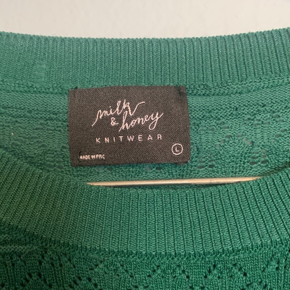 Milk & Honey Women's Size L Green Knit Ruffle Long Sleeve Pointelle Sweater Top - Picture 3 of 10